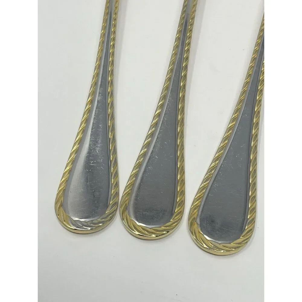 Oneida GOLDEN BELMONT Stainless Rope Edge Gold Dinner Forks 8 1/8” Set Of 3